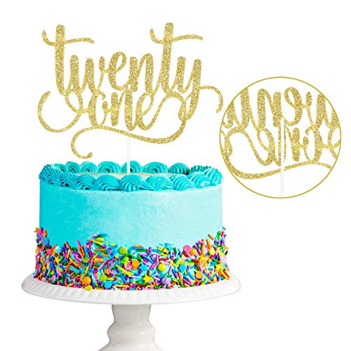 Gold Glittery Twenty One Cake Topper  21st Birthday Cake Topper Happy 21st BirthdayWedding Anniversary Party Decorations Double Sided