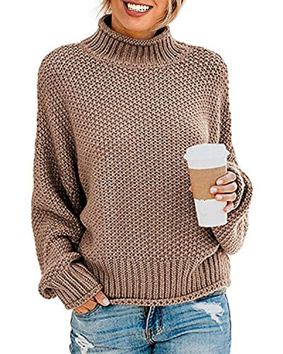 TECREW Womens Chunky Turtleneck Sweaters Batwing Sleeve Oversized Knitted Pullover Jumper