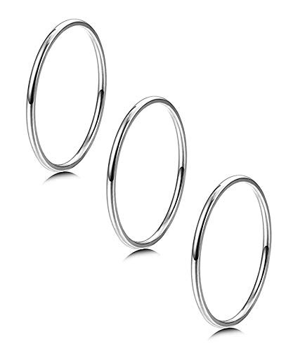 LOYALLOOK 3pcs 1mm Stainless Steel Womens Plain Band Knuckle Stacking Midi Rings Comfort Fit Silver Tone 9#