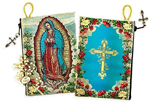 Religious Gifts Our Lady of Guadalupe Cross on The Back Side Tapestry Rosary Icon Pouch 5 38 Inch