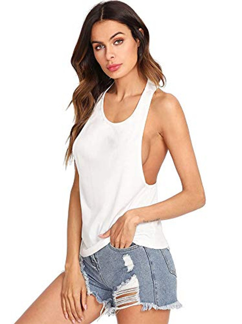 SweatyRocks Womens Sleeveless Flowy Loose Fit Racerback Yoga Workout Tank Top White L