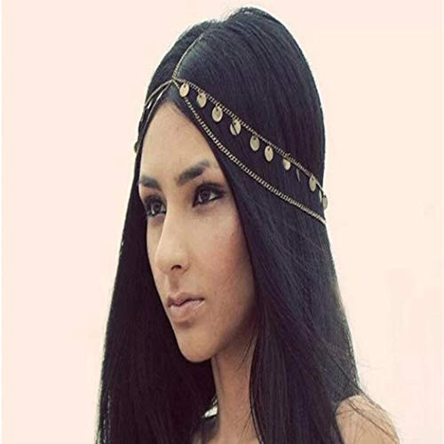 Sakytal Boho Head Chain Gold Bride Layered Sequins Tassel Forehead Headpiece Festival Headband Hair Chain for Women and Girls Sakytal Boho Head Chain Gold Bride Layered Sequins Tassel Forehead Headpiece Festival Headband Hair Chain for Women and Girls
