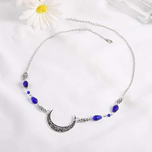 Brinote Boho Crescent Moon Head Chain Vintage Crystal Headpieces Halloween Hair Accessories for Women and Girls Blue