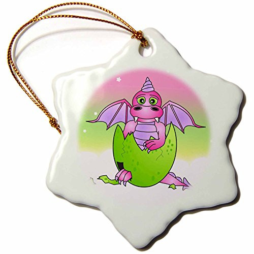 3dRose LLC orn_6094_1 Pink Baby Dragon in Green Cracked Egg Snowflake Porcelain Hanging Ornament, 3-Inch 3dRose LLC orn_6094_1 Pink Baby Dragon in Green Cracked Egg Snowflake Porcelain Hanging Ornament, 3-Inch