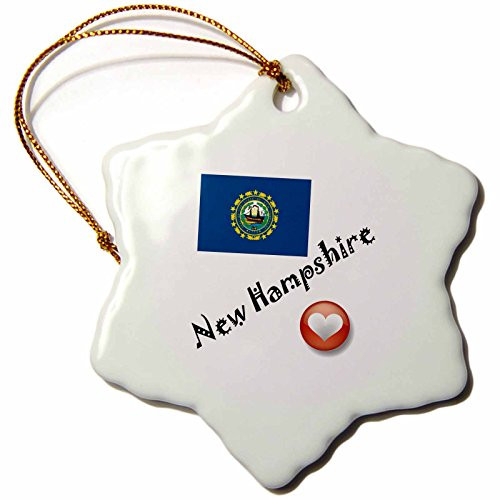 3dRose LLC I Love New Hampshire 3-Inch Snowflake Porcelain Ornament