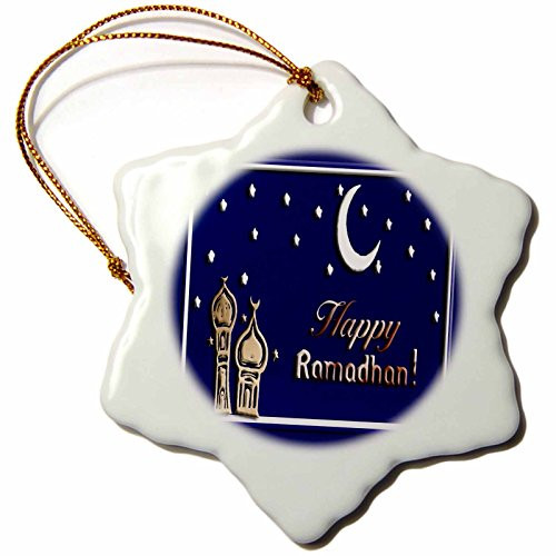 3dRose orn_22458_1 Ramadan Temples with Blue Sky Stars and Moon-Snowflake Ornament, Porcelain, 3-Inch