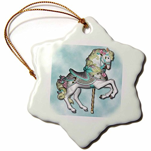 3dRose LLC orn_1186_1 Carousel Horse Snowflake Porcelain Hanging Ornament, 3-Inch, Blue