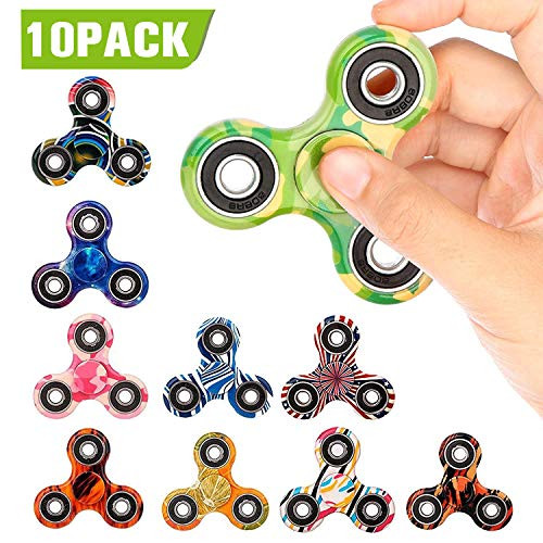 SCIONE 10 Pack Fidget Spinner Stress Relief Reducer Spin ADHD Anxity Toys for Kids Adults Autism Fidgets EDC Hand Spinners Trispinner Finger Toy Focus Fidgeting Restless TriSpinner Party Favors