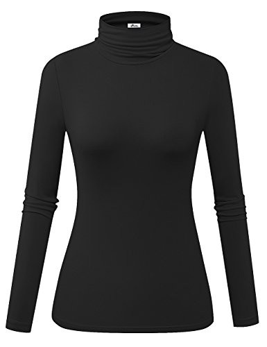 Herou Womens Long Sleeve Lightweight Soft Pullover Turtleneck Tops 01Black XLarge