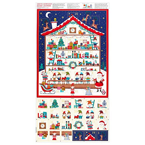 Andover  Makower Makower UK Let It Snow Santas Worskhop Advent Calendar 24 Panel Fabric Multi