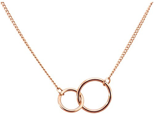 WDSHOW Double Interlocking Circles Pendent Necklace 18k Rose Gold Plated Stainless Steel WDSHOW Double Interlocking Circles Pendent Necklace 18k Rose Gold Plated Stainless Steel