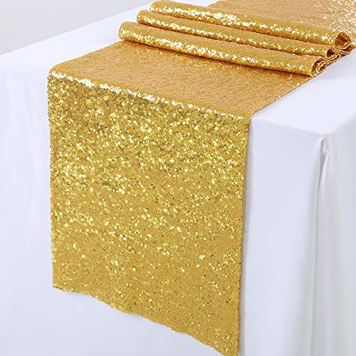 TRLYC Rectangle Table Runner  Gold Table Runners Sequin Runners for WeddingPartyDecor Pack 5 12x108