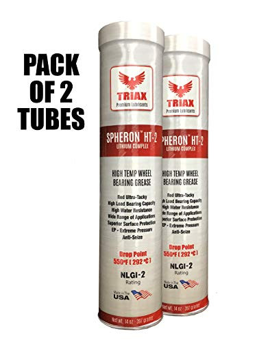 Triax RED Wheel Bearing Grease SPHERON HT2 Lithium Complex  HIGH Temp 550F  Ultra Tacky  Extreme Pressure  VIRTUALLY Waterproof 14 oz Tube  Pack of 2