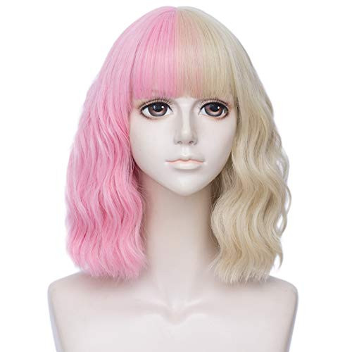 Max Beauty Two Tone Ombre Long Curly Short Straight Wig with Bangs Party Halloween Wig  Free Cap 138 Pink Gold