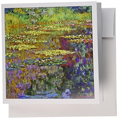 3dRose Water Lilies by Impressionist Artist Claude Monet Waterlilies on Lake Famous Nature Impressionism Greeting Cards, Set of 12 (gc_155656_2)