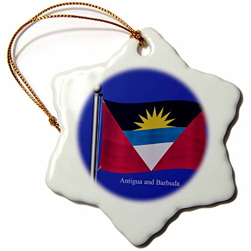3dRose orn_63226_1 The Flag of Antigua and Barbuda Waving on a Blue Background-Snowflake Ornament, Porcelain, 3-Inch