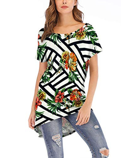 Womens Off Shoulder T Shirts Loose Casual Batwing Short Sleeve Oversize Blouse Tops Flower Print XL Womens Off Shoulder T Shirts Loose Casual Batwing Short Sleeve Oversize Blouse Tops Flower Print XL