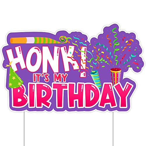 URATOT Honk Its My Birthday Yard Sign Lawn Sign Colorful Birthday Yard Sign Outdoor Lawn Decorations with Stakes Honk Birthday Party Yard Signs
