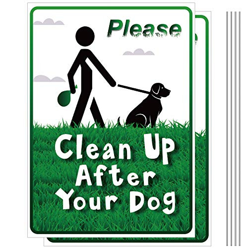URATOT 2 Pack Please Clean Up After Your Dog Yard Signs Lawn Sign 16 x 12 Inches with Metal Stakes No Pooping Dog Yard Signs Lawn Signs