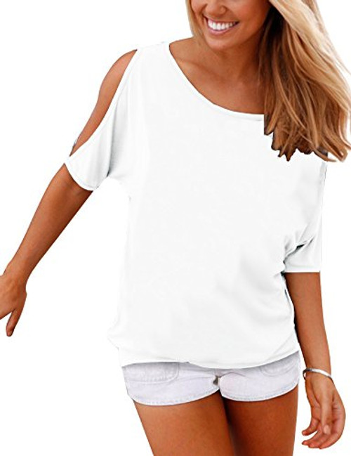 Haola Womens Summer Casual T Shirts Cold Shoulder Short Sleeve Blouse Solid Cute Tops M White Haola Womens Summer Casual T Shirts Cold Shoulder Short Sleeve Blouse Solid Cute Tops M White