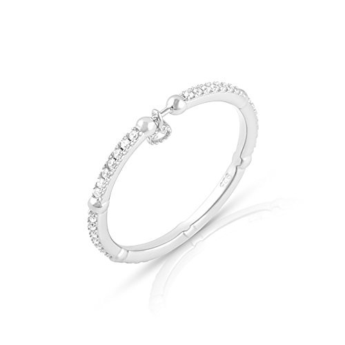 Sterling Silver Cz Thin Stackable Dangling Charm Ring  Size 7