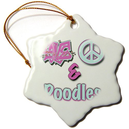 3dRose ORN_122908_1 Love Peace and Poodlesin Blue and Purple Snowflake Ornament, Porcelain, 3-Inch