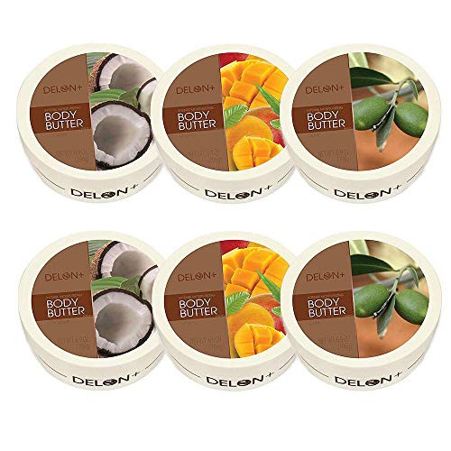 DELON Intense Moisturizing Body Butter  69 Oz Set of 6 2 Coconut 2 Mango 2 Olive