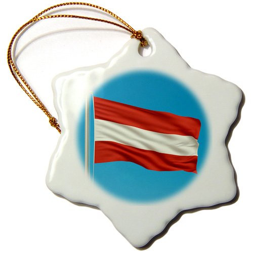 3dRose ORN_157037_1 Flag of Austria on a Flag Pole with Blue Sky Austrian Snowflake Ornament, Porcelain, 3-Inch