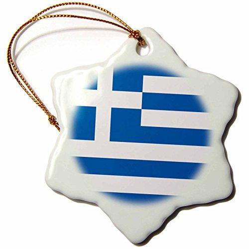 3dRose orn_158320_1 Flag of Greece-Greek Sky Blue White Stripes with Cross Mediterranean Europe-Snowflake Ornament, Porcelain, 3-Inch