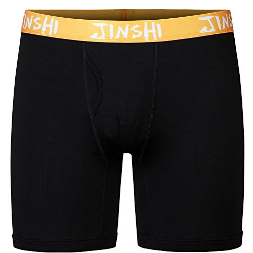 JINSHI Mens Bamboo Long Leg Underwear Ultra Boxer Briefs with Comfort Fit Black Size M