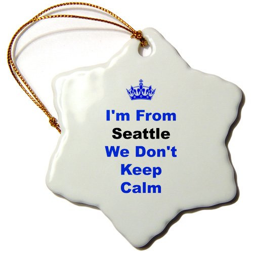 3dRose ORN_180042_1 Dont Keep Calm, Seattle, Blue and Black Letters on White Background Snowflake Ornament, Porcelain, 3-Inch