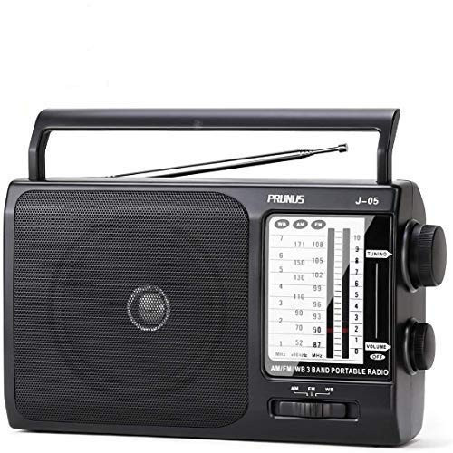 PRUNUS J05 Portable AM FM Radio with Best Reception Transistor Weather Radio 3D Cell Battery Operated  AC Powered