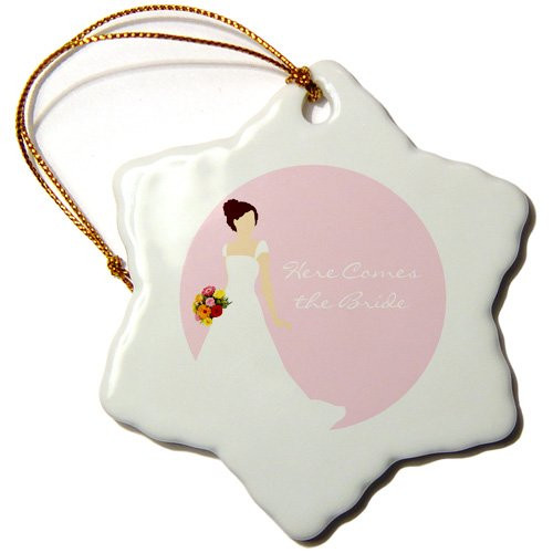 3dRose ORN_165859_1 Here Comes The Bride Brunette Bride Pink Snowflake Ornament, Porcelain, 3-Inch