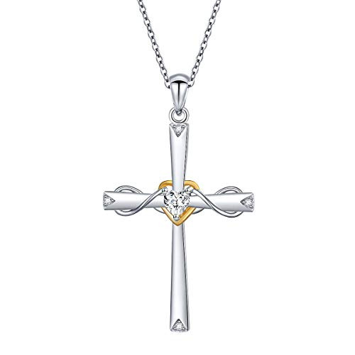 LINLIN FINE JEWELRY Cross Necklace 925 Sterling Silver Infinity Love of God Golden Heart Celtic Cross Pendant Necklace Christian Gift for Women Teen Girls18 inch