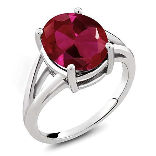 Gem Stone King 925 Sterling Silver Red Created Ruby Womens Ring 500 Ct Oval 12X10MM Size 9