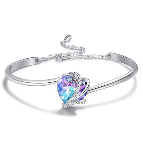 AOBOCO I Love You Jewelry Sterling Silver Love Bracelet Hypoallergenic Heart Bangle for Women Bluepurple Crystal from Swarovski Anniversary Birthday Gifts for Wife Girlfriend Grandma Fiancee