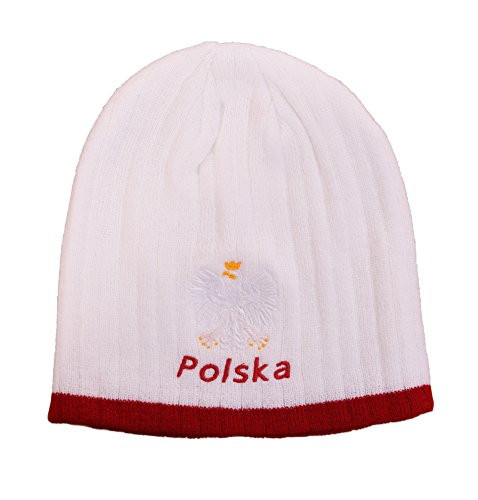 Poland Polska Embroidered Beanie Cap Winter Hat White