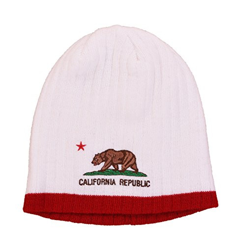 California Embroidered Beanie Winter Cap Hat White