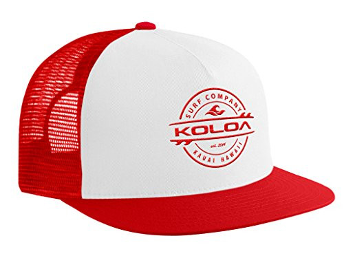Koloa Surf Thruster Logo Mesh Back Trucker Hat in RedWhiteRed with Red Logo