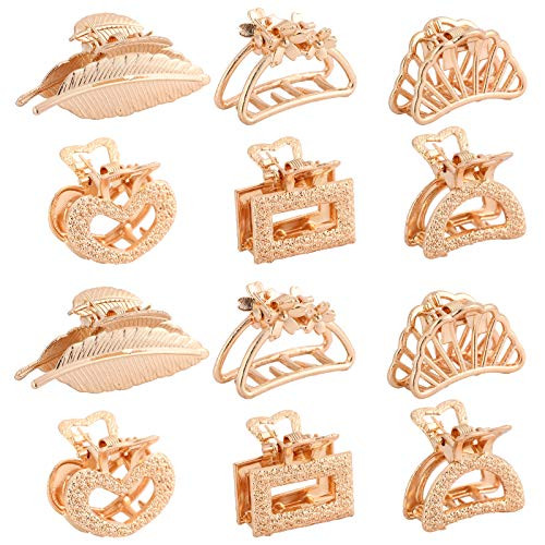 Claw Hair Clips Noslip Grip  12PCS Mini Size Jaw Hair Clips for Women Girls Thick Hair Claw Clips Clamps Hair Barrette Jaw Clamp Goldmetal