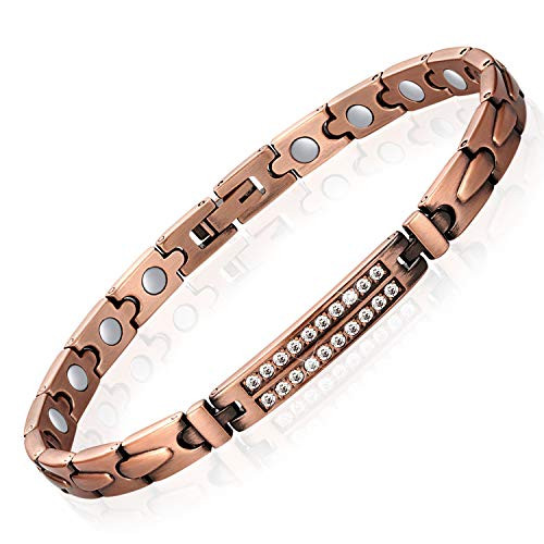 Feraco Copper Bracelets for Women Crystal Magnetic Therapy Bracelet for Arthritis Pain Relief 3500 Gauss Strong Magnets 9999 Solid Copper Bracelet Sparkling Costume Jewelry