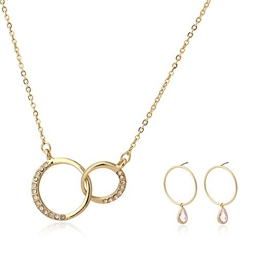 MTSCE Mother Daughter Necklace Earrings  Sterling Silver Two Interlocking Infinity Double Circles Mothers Day Jewelry Birthday Gift