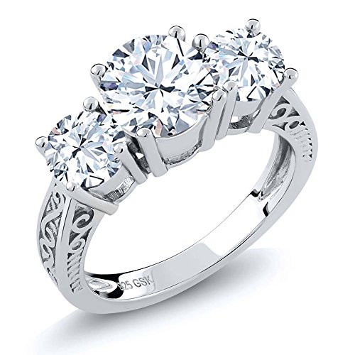 Gem Stone King 240 Ct Round White VS Topaz 925 Sterling Silver 3Stone Womens Ring Size 7 Gem Stone King 240 Ct Round White VS Topaz 925 Sterling Silver 3Stone Womens Ring Size 7