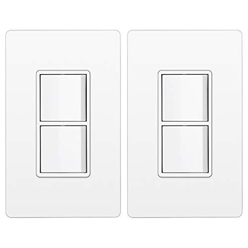 2 Pack BESTTEN Double Switch with Screwless Wallplate 15A120V Single Pole Combination Interrupter UL Listed Snow White