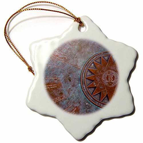 3dRose orn_92385_1 Brass Compass, New Hampshire US30 JMO1237 Jerry and Marcy Monk Man Snowflake Porcelain Ornament, 3-Inch