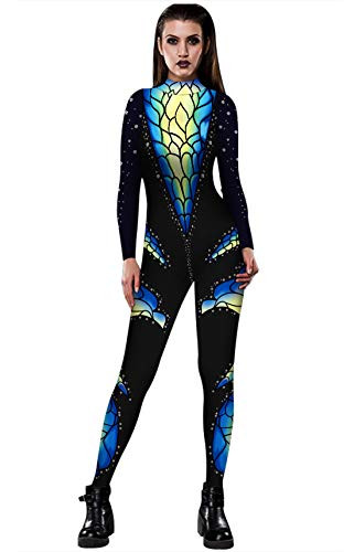 URVIP Women Halloween Skeleton Costume Stretch Skinny Catsuit Jumpsuit Bodysuit ColorBAX022 M