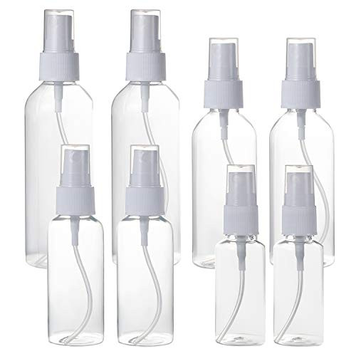 Vtrem 8pcs Spray Bottle 100ml 80ml 50ml 30ml Clear Plastic Empty Spray Bottles with Fine Mist Travel Size Refillable Atomizer Containers for Alcohol Perfume Essential Oils