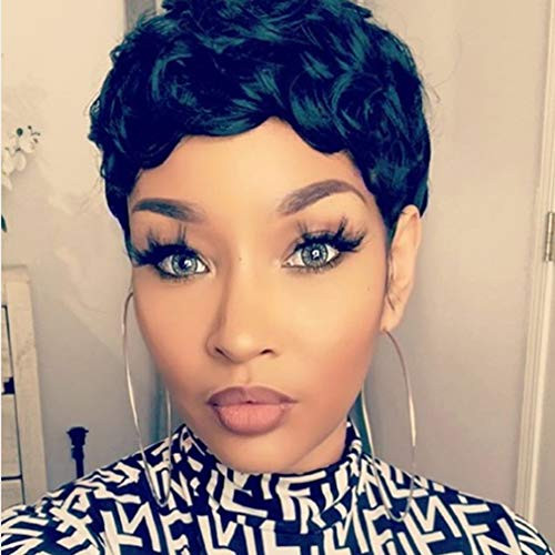VCK Short Pixie Cut Wigs for Black Women Natural Wavy Synthetic Hair Wigs Short Layered Heat Resistant Wigs 1B Color