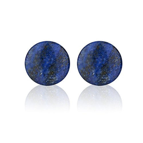 925 Sterling Silver Simple Blue Lapis Lazuli Round Button Style Stud Post Minimalist Earring 16mm