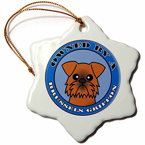 3dRose orn_57153_1 Owned by a Brussels Griffon Dog Brown Coat-Blue-Snowflake Ornament, Porcelain, 3-Inch